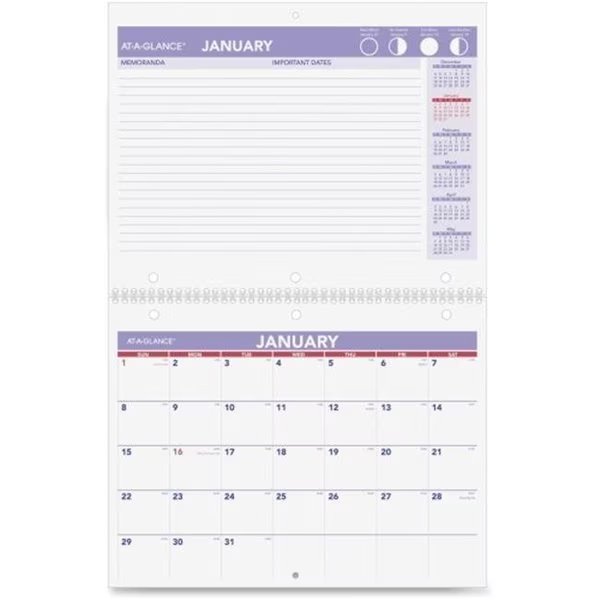 At-A-Glance AAGPM17028 Plan-A-Month Wall Calendar, At-A-Glance, Mfr#: AAGPM17028